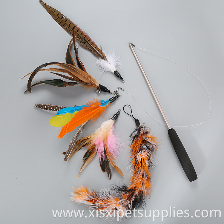 5pcs replacement plush one retractable wand cat feather teaser pack toy